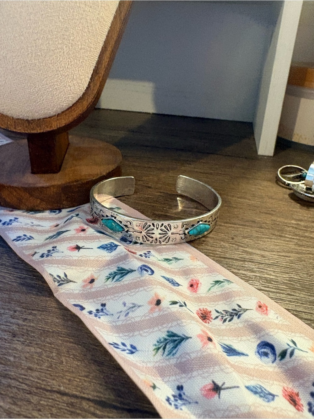 Silver Cuff Bracelet with Turquoise Stones